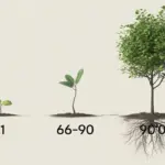 An illustration of the 21 66 90 rule for habit formation, showing a plant growing from a sprout to a sapling to a tree to represent the timeline of behavior change.