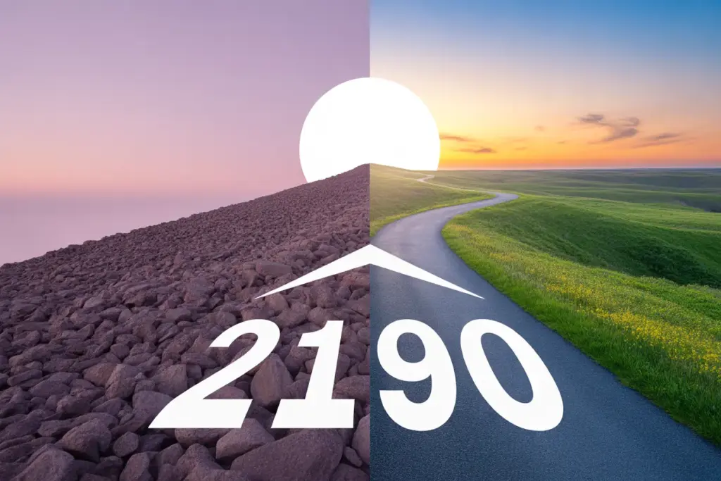 An illustration of the 21/90 rule for habits, showing a path from a difficult 21-day start to a smooth 90-day journey towards a lifestyle change.