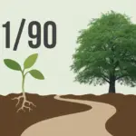 An illustration of the 21 90 rule habits, showing a sprout growing into a tree to represent forming a lasting habit over 21 and 90 days.