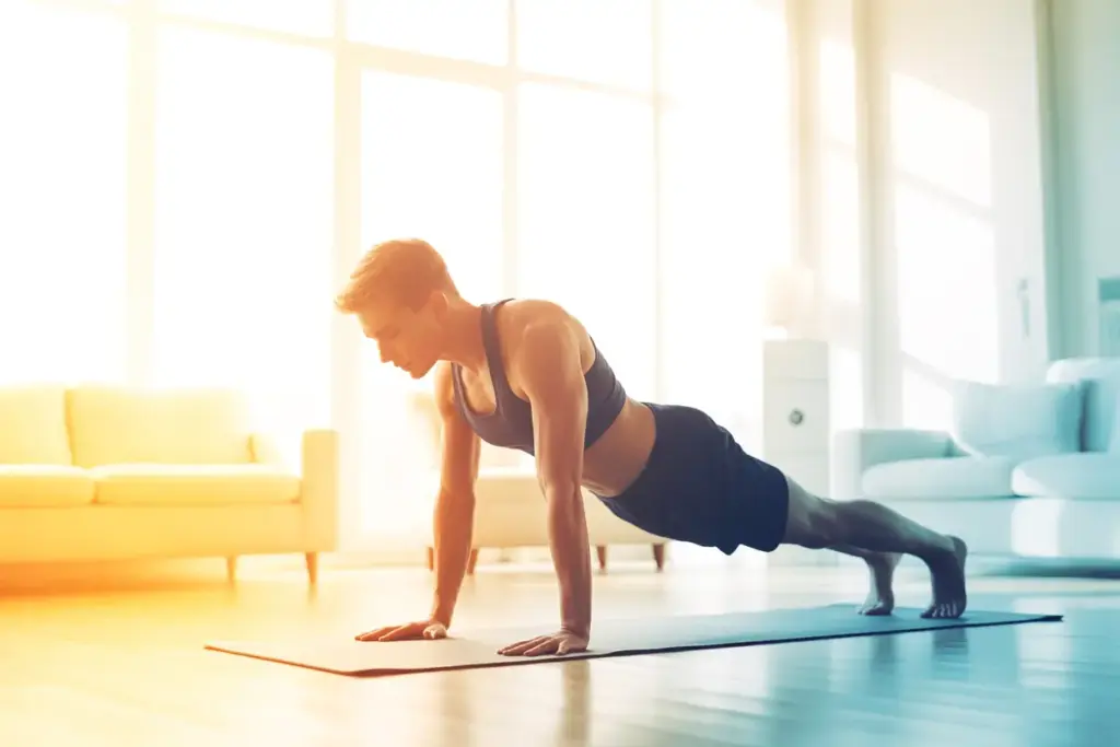 Illustration of a person doing a plank as part of the 5 5 5 30 morning routine to boost energy and build fitness habits.