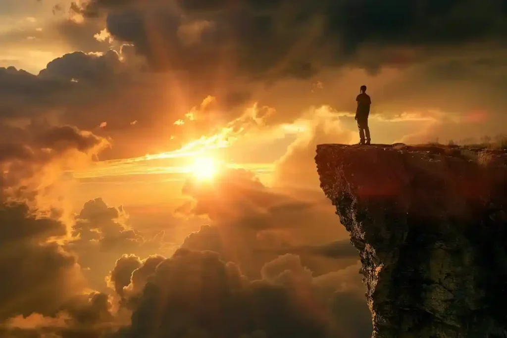 Person standing strong at sunrise symbolizing a sunshine mindset and mental resilience