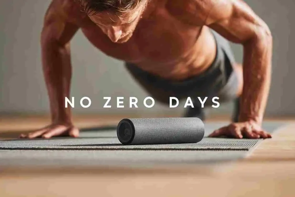 Close-up of one push-up as proof of the Zero Days principle.