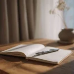 A clean minimalist desk with a journal, pen, and natural light, symbolizing a Weekly Habit Reset ritual for clarity and discipline.