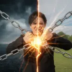 A powerful image showing a person breaking free from glowing chains, symbolizing the difficult process to break old habits that die hard.