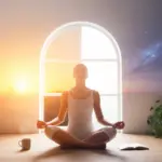 A person practicing a daily rituals of meditation, symbolizing a day of mindful, intentional actions for well-being from sunrise to sunset.