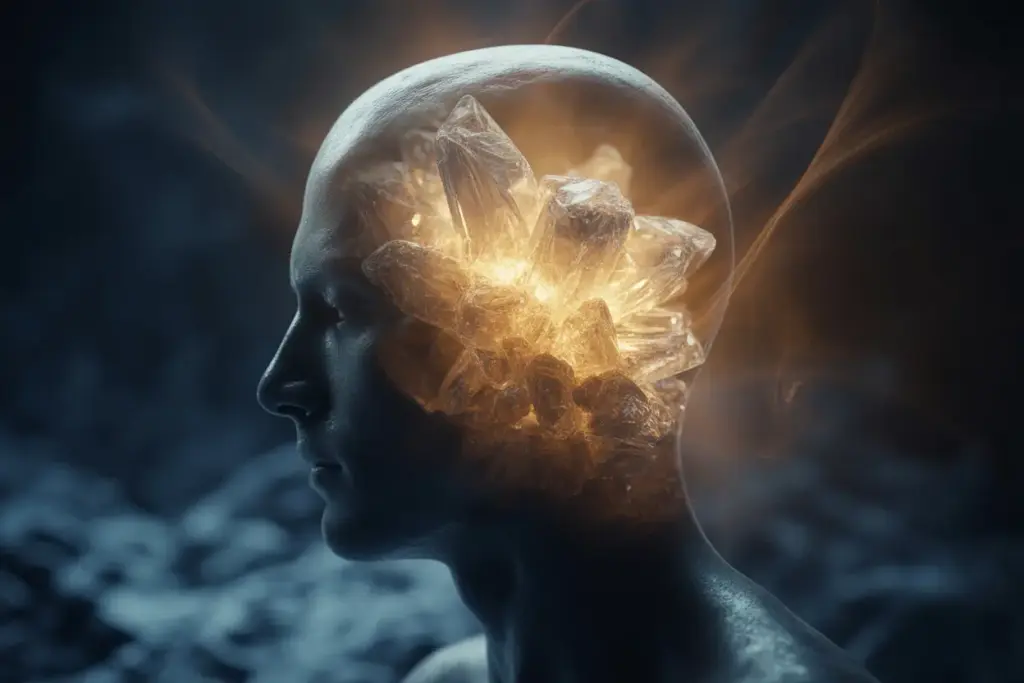 Symbolic image representing how to develop a strong mindset, showing a focused human profile with a glowing, resilient core of mental strength.