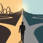 Illustration of a person choosing the steady path of discipline over the volatile rollercoaster of motivation to achieve long-term goals. Discipline Without Motivation