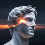 An inspiring image of a classical statue's head with a radiant sunrise inside, symbolizing how famous mindset quotes inspire growth and success.
