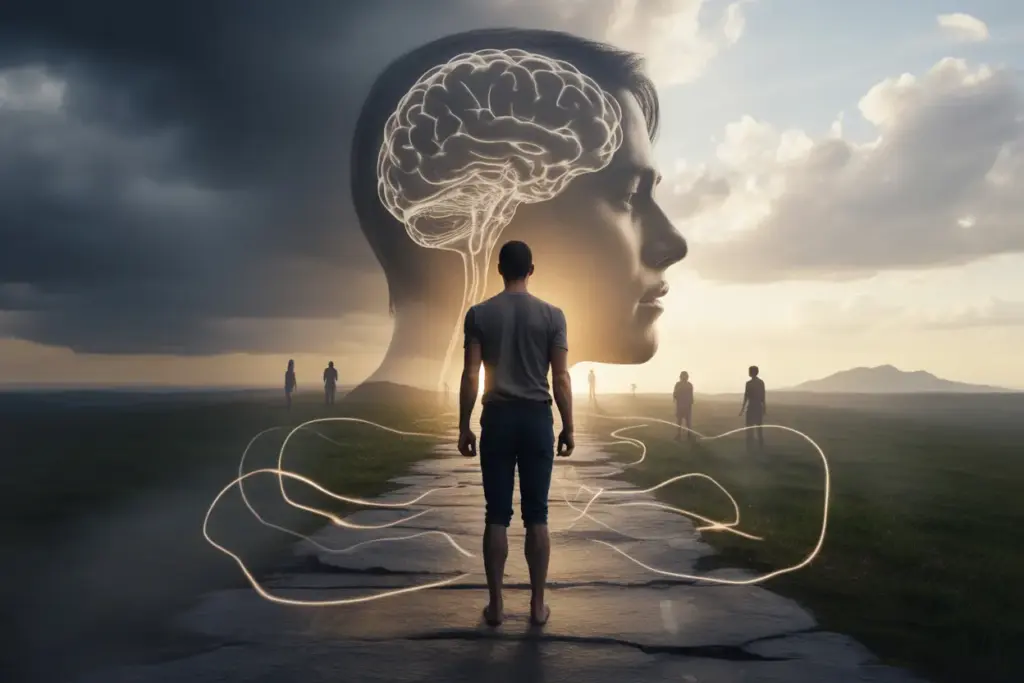 A symbolic illustration showing How to build resilience by overcoming a storm, representing mental strength and supportive relationships.