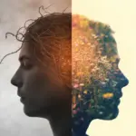 An illustration showing a positive mindset change, with a brain transforming from tangled chaos to a flourishing garden of growth. positive quotes to change mindset