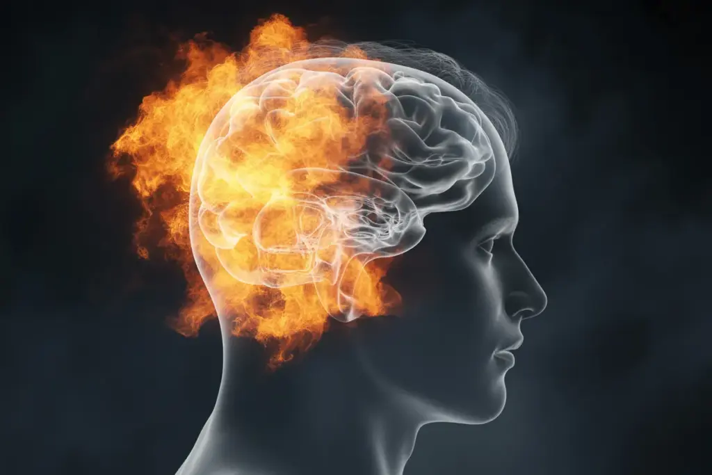 An abstract image showing motivation vs discipline, with a fiery spark on one side of a brain and structured gears on the other.