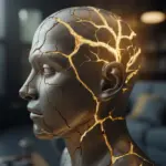 Symbolic image of psychological resilience, showing a cracked head repaired with gold, representing mental strength and healing from adversity.