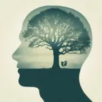 Illustration of a strong growth mindset, with a human head silhouette where a vibrant tree grows from the brain, symbolizing development and potential.