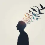Illustration of a person's head in profile with birds flying out, symbolizing a "What is a free-minded person" and mental freedom from prejudice.