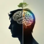 A symbolic illustration showing the difference between a growth mindset, depicted as a vibrant, growing brain, and a fixed mindset, shown as a rigid stone brain. Growth Mindset Quotes