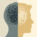 An illustration symbolizing a Mindset Shift Synonyms, showing a brain's transition from chaotic thoughts to a clear, organized mental outlook, representing mental transformation.