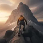 An illustration of a climber scaling a mountain, representing the 4 C's of mental toughness: Confidence, Challenge, Control, and Commitment.